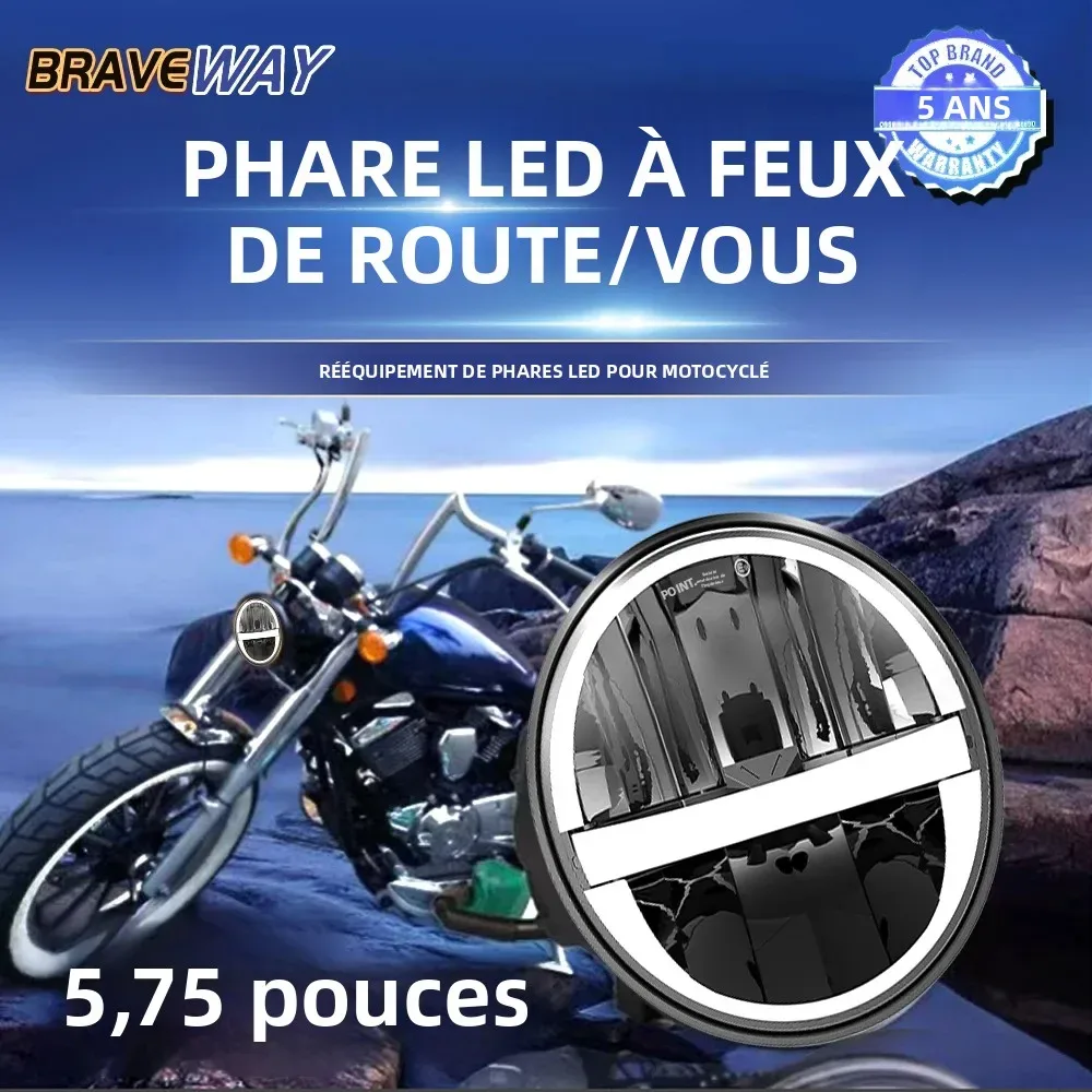 Phare de moto LED rond noir 14,5 cm