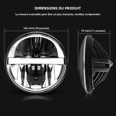 Phare de moto LED rond noir 14,5 cm – image 2
