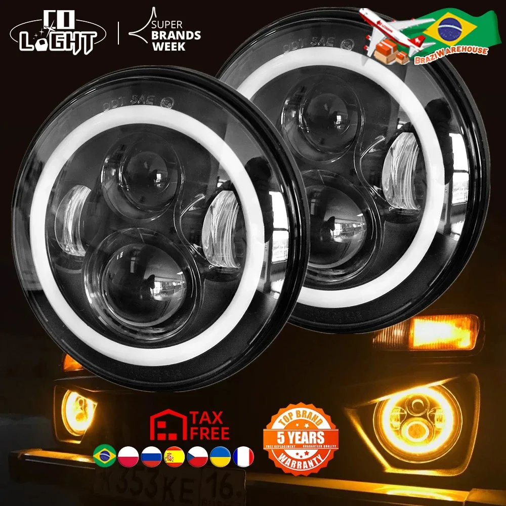Phare LED rond H4 de 18 cm, noir, œil d'ange