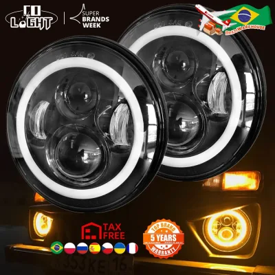 Phare LED rond H4 de 18 cm, noir, œil d'ange