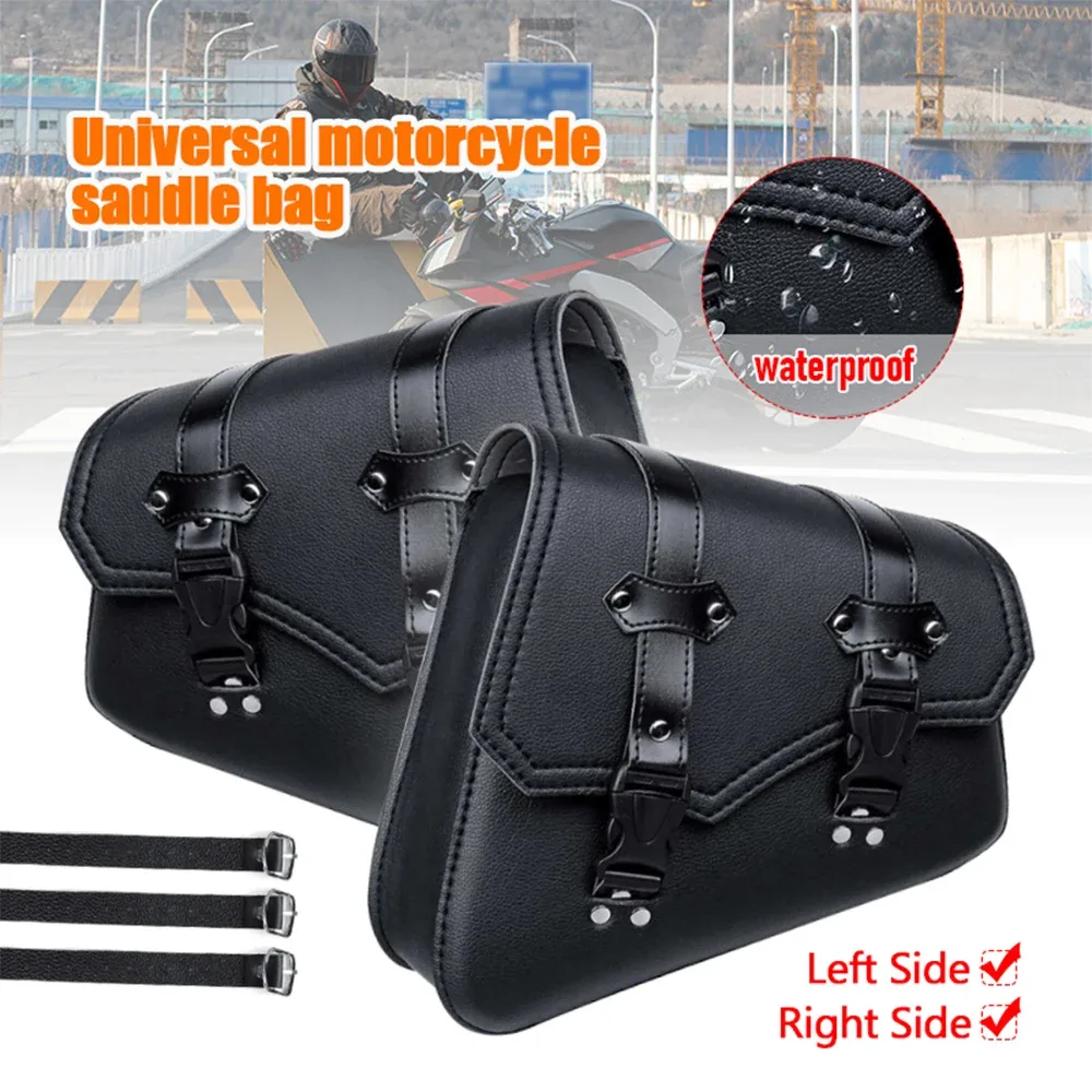 Sacoches latérales de moto en simili cuir noir